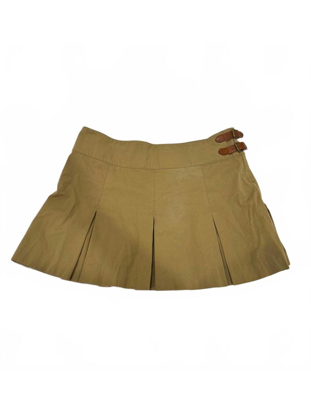 Vintage Y2K Ralph Lauren Khaki Pleated Double Buckle Mini Skirt Preppy 10